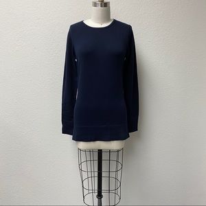 Minnie Rose Cotton Long Sleeve Scoop Neck Navy